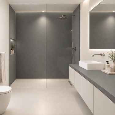 Obsidian matte interieurfolie op douchewand en badmeubel